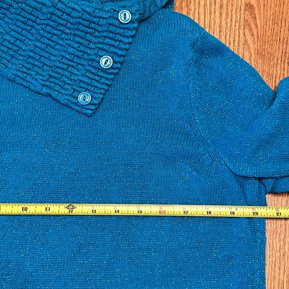 CJ  Banks Teal Sparkle Pullover Mock Turtleneck Textured Collar Cuff Waistband X - Picture 5 of 5